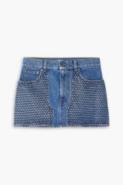Crystal Embellished Printed Denim Mini Skirt at The Outnet